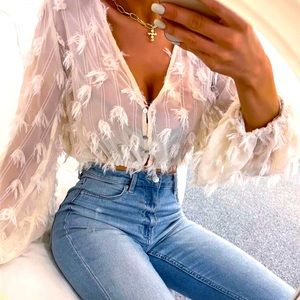 CLEARANCE NWOT Frenchy Fringe Overlay Chiffon Crop Blouse